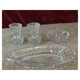 4 pc. Glass Relish Dish , mini bud vases, and
