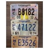 3 Vintage Mississippi motorcycle license plates.