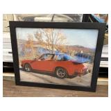 Framed photo of a Vintage red Porsche 911 Targa
