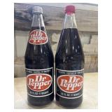 2 Vintage 1970s glass soda bottles featuring