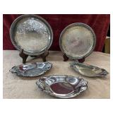 5 pc. Silverplated serving trays and