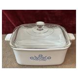 CorningWare square casserole dish.