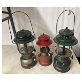 3 Vintage Coleman camping lanterns, Models 220E