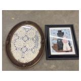 vintage framed crocheted doily, handmade fabric