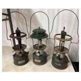3 Vintage green Coleman double-mantle camp