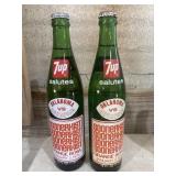 2 Vintage 16-ounce green glass 7-Up "Salutes"