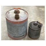 2 pc. vintage galvanized metal 5-gallon gas  and