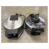 2 waffle makers, an Oster Belgian Waffle Maker, a