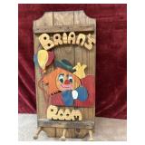 Vintage hand-painted wooden 3D clown wall plaque
