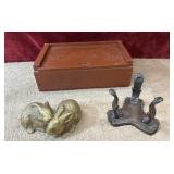 Antique red-painted wooden sliding-lid box, solid