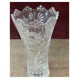 24% LEAD CRYSTAL HAND ETCHED FROSTED FLOWERS VASE