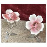 2 pc. delicate pink-and-white porcelain rose