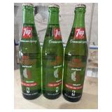 3 Vintage 16-ounce green glass 7UP bottles