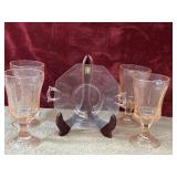 5 Pc. Pink Glass Goblets, And  Pink Depression