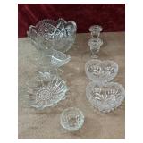 8 pc. Saw edged glass bowl, candle holders,