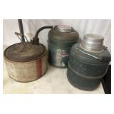 Vintage metal gasoline can, vintage green metal