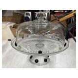 Clear Glass Decorative Pedestal Cake Plate w/ Lid