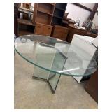 Vintage glass and chrome dining table designed by