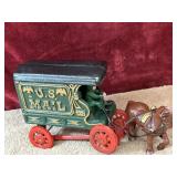 Vintage cast iron toy horse-drawn U.S. Mail