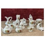 12 pc. Miniature porcelain  shoes, teapots,
