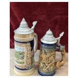 2 pc. vintage German stoneware lidded beer