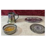4 pc. pewter tankard mug, vintage silver-plated
