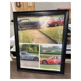 Framed photo shows classic and racing cars,