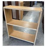 Light wood, open-back 3-shelf bookcase.