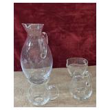 4 pc. hand-blown or pressed glass water pitcher,