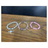 Set of three colorful, beaded stretch bracelets