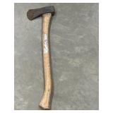 vintage single-bit felling axe . genuine hickory
