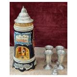 6 pc. vintage German ceramic musical beer stein ,
