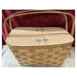 Vintage woven wooden splint picnic basket