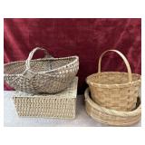 4 pc. vintage hand-woven buttocks basket, straw