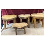 4 pc. handmade wooden heart-shaped three-legged