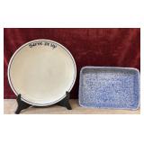 2 pc. ceramic plate and stoneware dish.