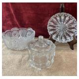 3 pc. Hobstar and Fan cut glass / crystal serving