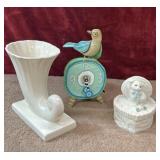 3 pc. vintage ivory cream cornucopia planter,