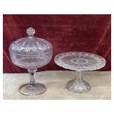 pressed glass pedestal candy dish and footed cake