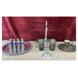 15 pc. vintage cobalt silver plated salt and