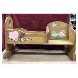 Hand -painted, solid wood vintage bench and  baby