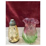 2 pc. vintage amber-hued glass bottle and vintage