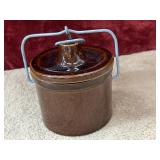 Vintage brown-glazed stoneware butter crock