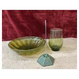 3 pc. vintage avocado green glass bowl, glass
