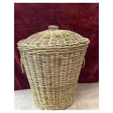 Handwoven rattan and wicker lidded hamper
