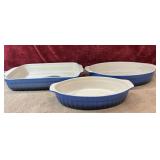 3 pc. blue Cerutil Stoneware oval casserole
