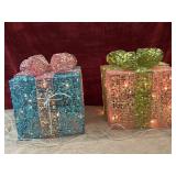 2 pc. pre-lit, tinsel-covered holiday gift box