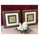 3 pc. square framed botanical leaf artwork and