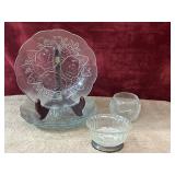 6 pc. clear pressed glass plates crackle glass