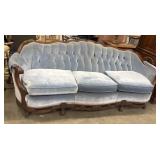 Antique Victorian carved wood and blue velvet